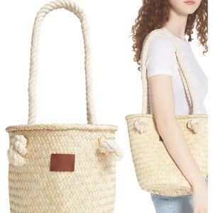 NEW BRIXTON Bucket Woven Rope Handle Straw Wicker Rattan Purse Summer Handbag